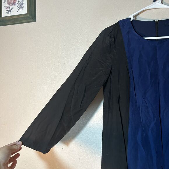 Madewell Women's Long Sleeve Color Block Shift Silk Mini Dress Size XS - Picture 2 of 6